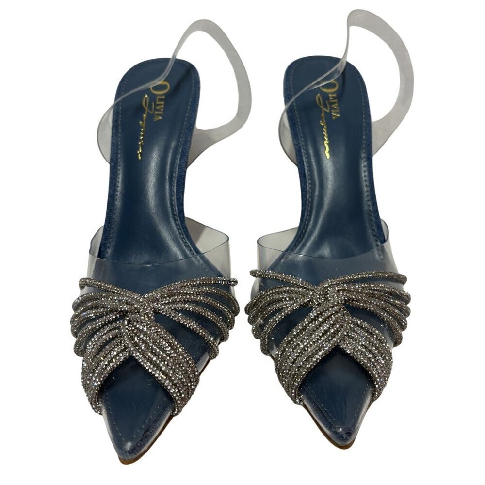 OLIVIA FERGUSON / Valentina / Blue / Open-Toe Heeled / Sandals With Rhinestone - Picture 4 of 10